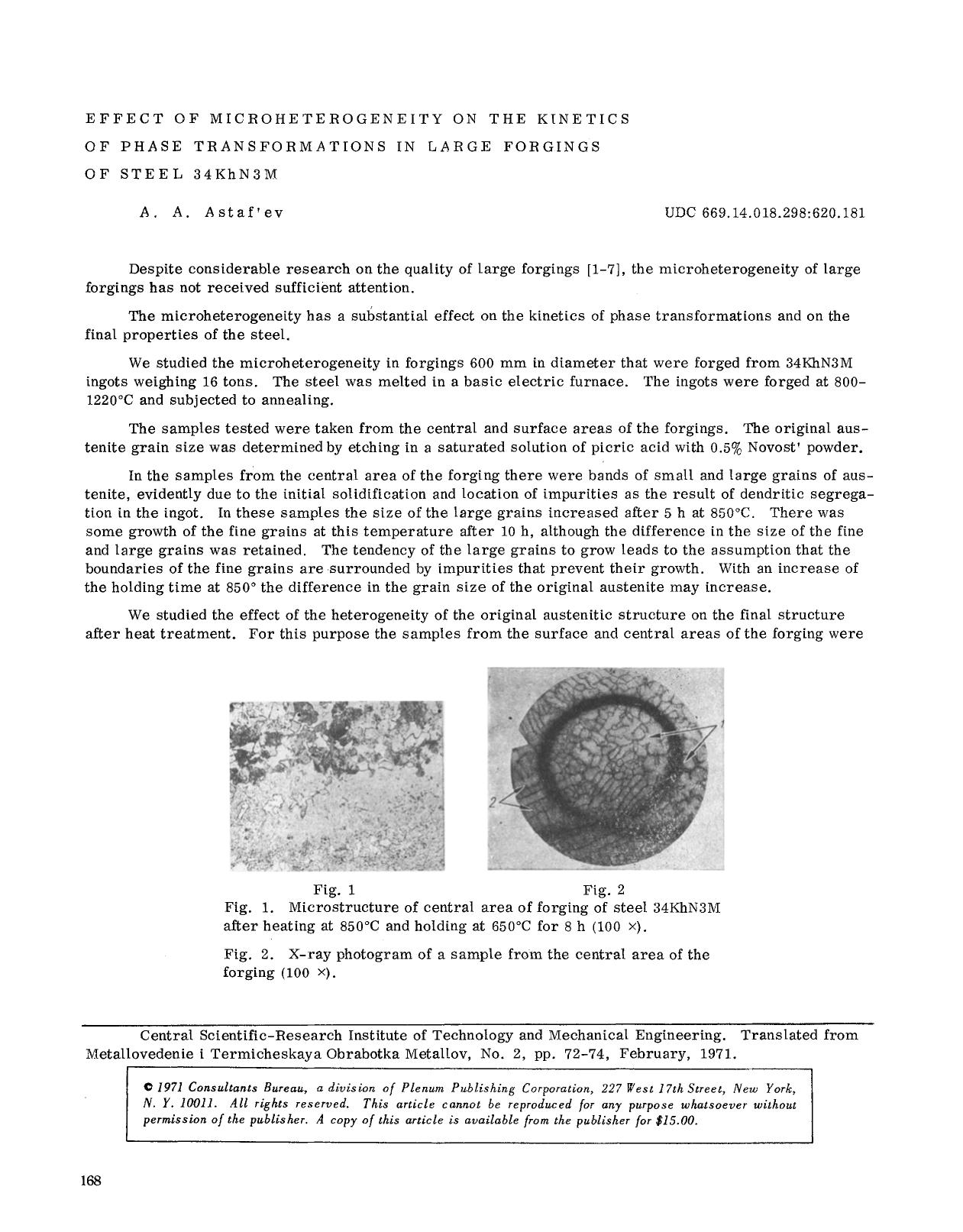 Effect of microheterogeneity on the kinetics of phase transformations in large forgings of steel 34KhN3M by Unknown
