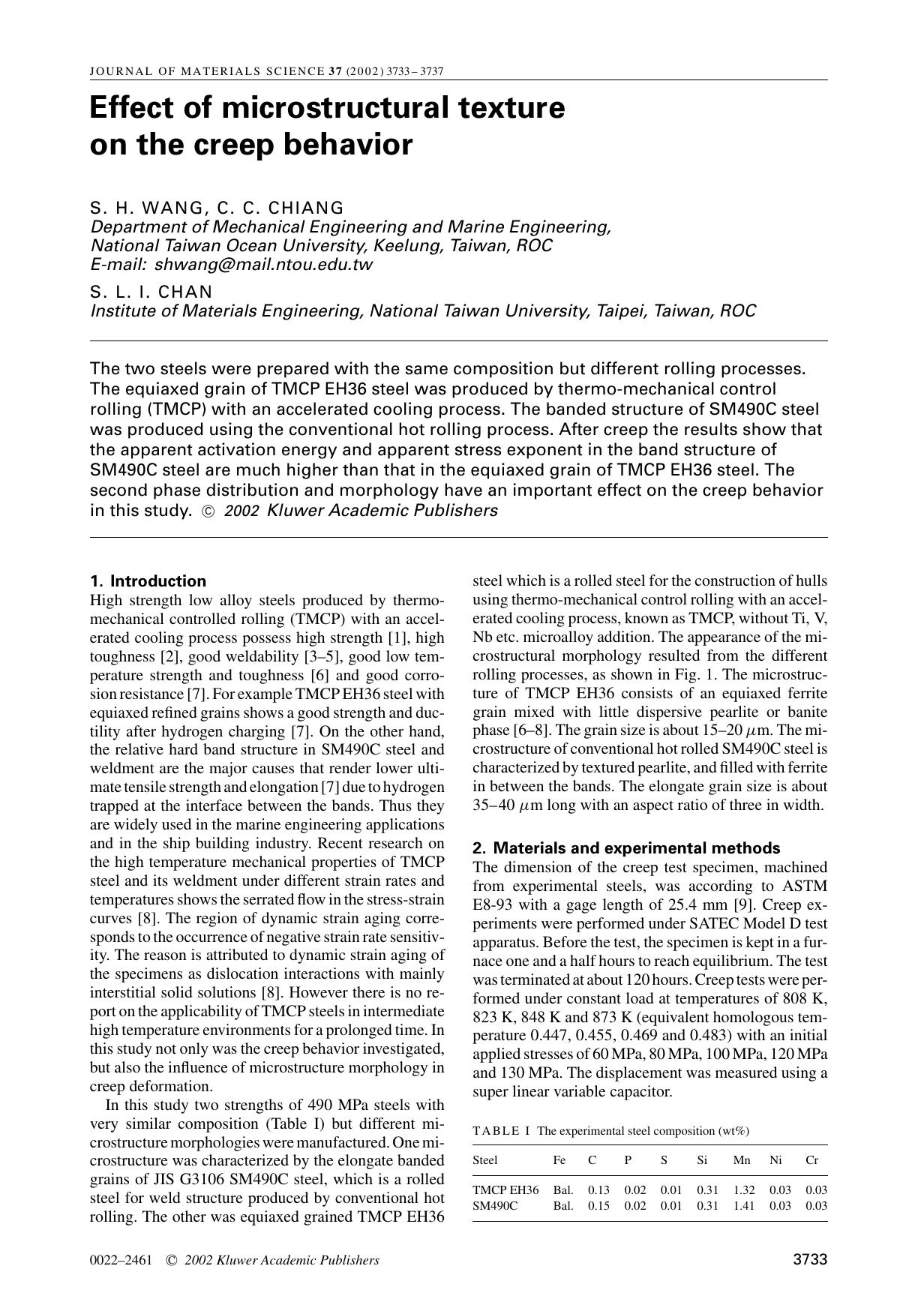 Effect of microstructural texture on the creep behavior by Unknown