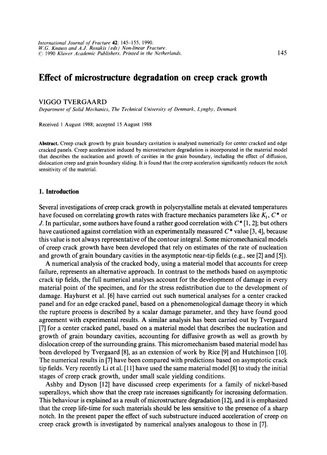 Effect of microstructure degradation on creep crack growth by Unknown