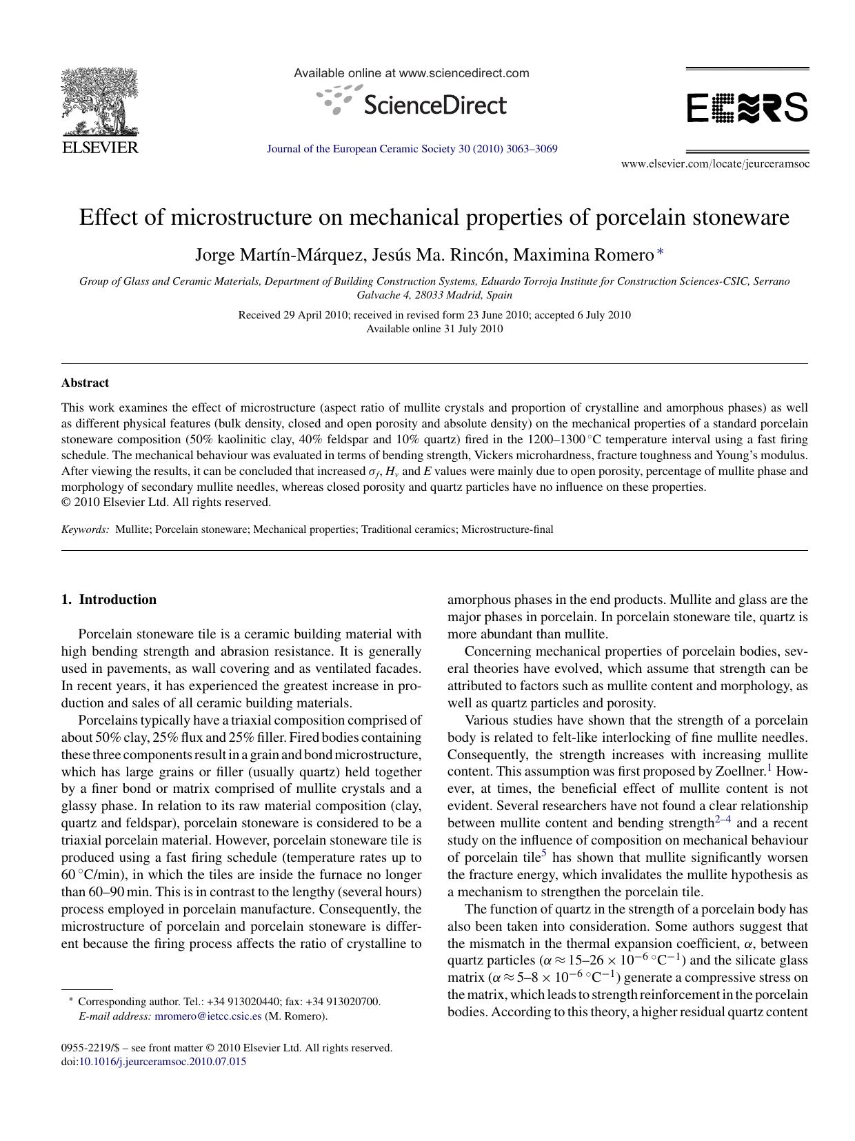 Effect of microstructure on mechanical properties of porcelain stoneware by Jorge MartÃ­n-MÃ¡rquez