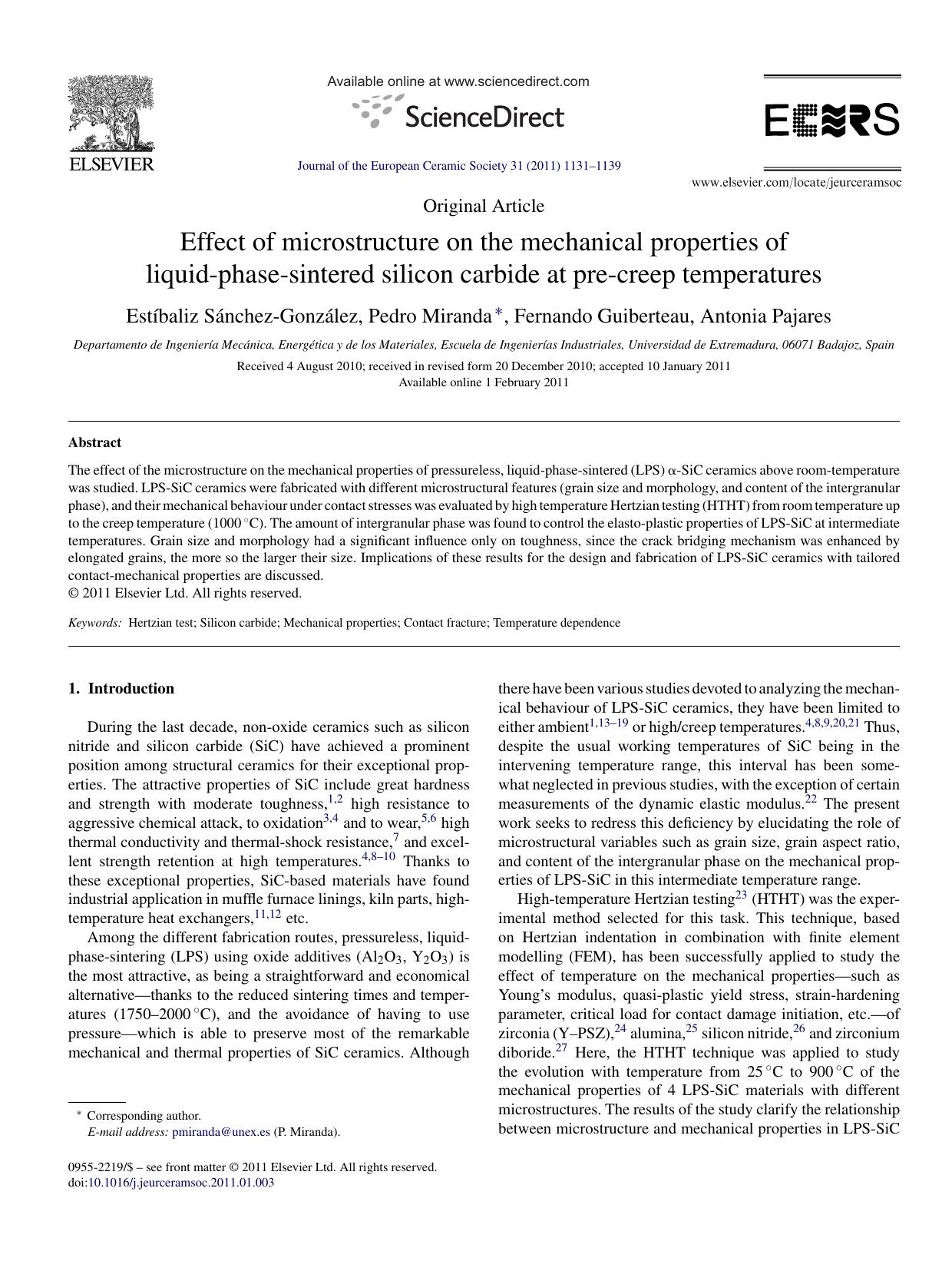 Effect of microstructure on the mechanical properties of liquid-phase-sintered silicon carbide at pre-creep temperatures by EstÃ­baliz SÃ¡nchez-GonzÃ¡lez