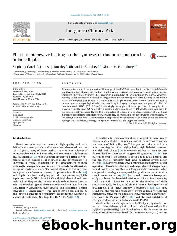 Effect of microwave heating on the synthesis of rhodium nanoparticles in ionic liquids by Stephany GarcÃ­a & Jannise J. Buckley & Richard L. Brutchey & Simon M. Humphrey