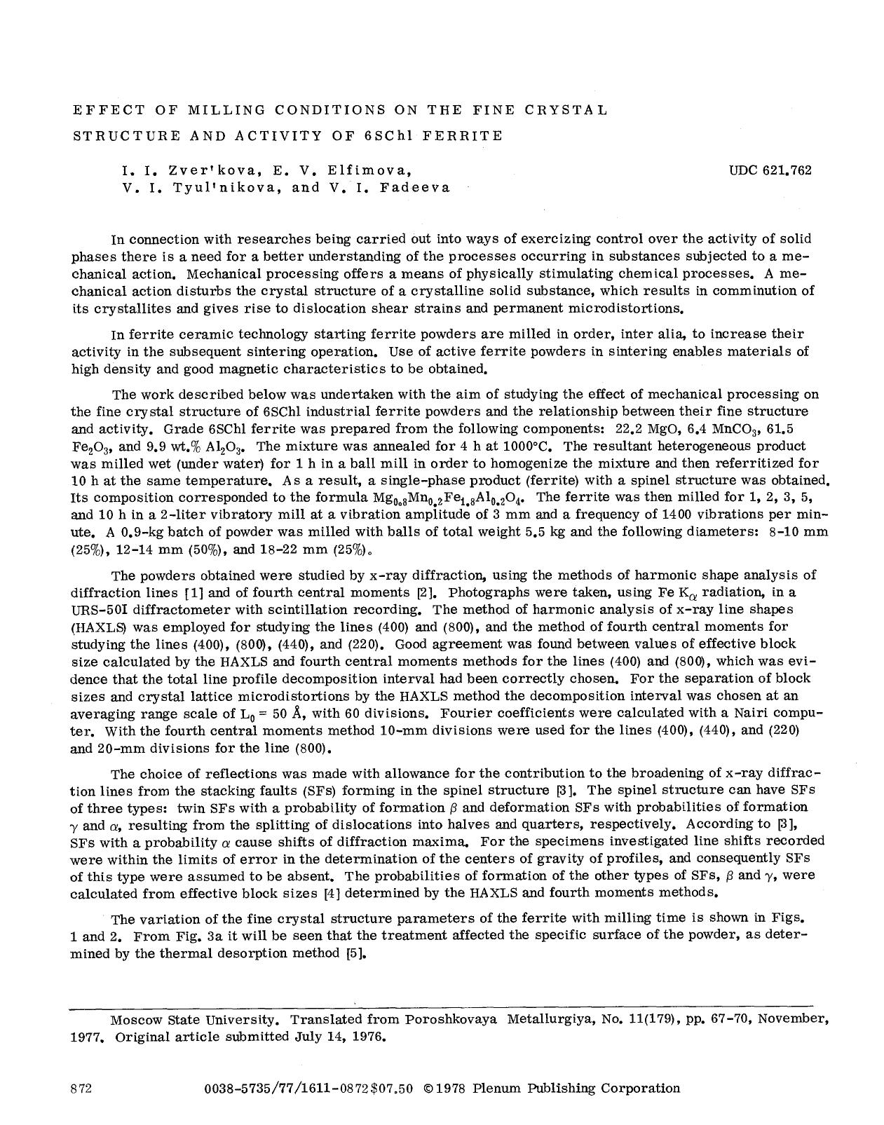Effect of milling conditions on the fine crystal structure and activity of 6SChl ferrite by Unknown