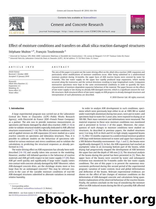 Effect of moisture conditions and transfers on alkali silica reaction damaged structures by Stéphane Multon; François Toutlemonde