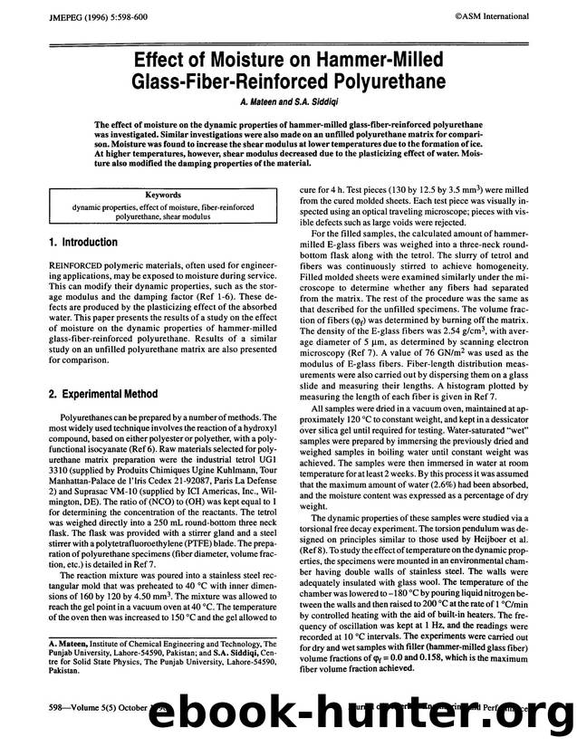 Effect of moisture on hammer-milled glass-fiber-reinforced polyurethane by Unknown