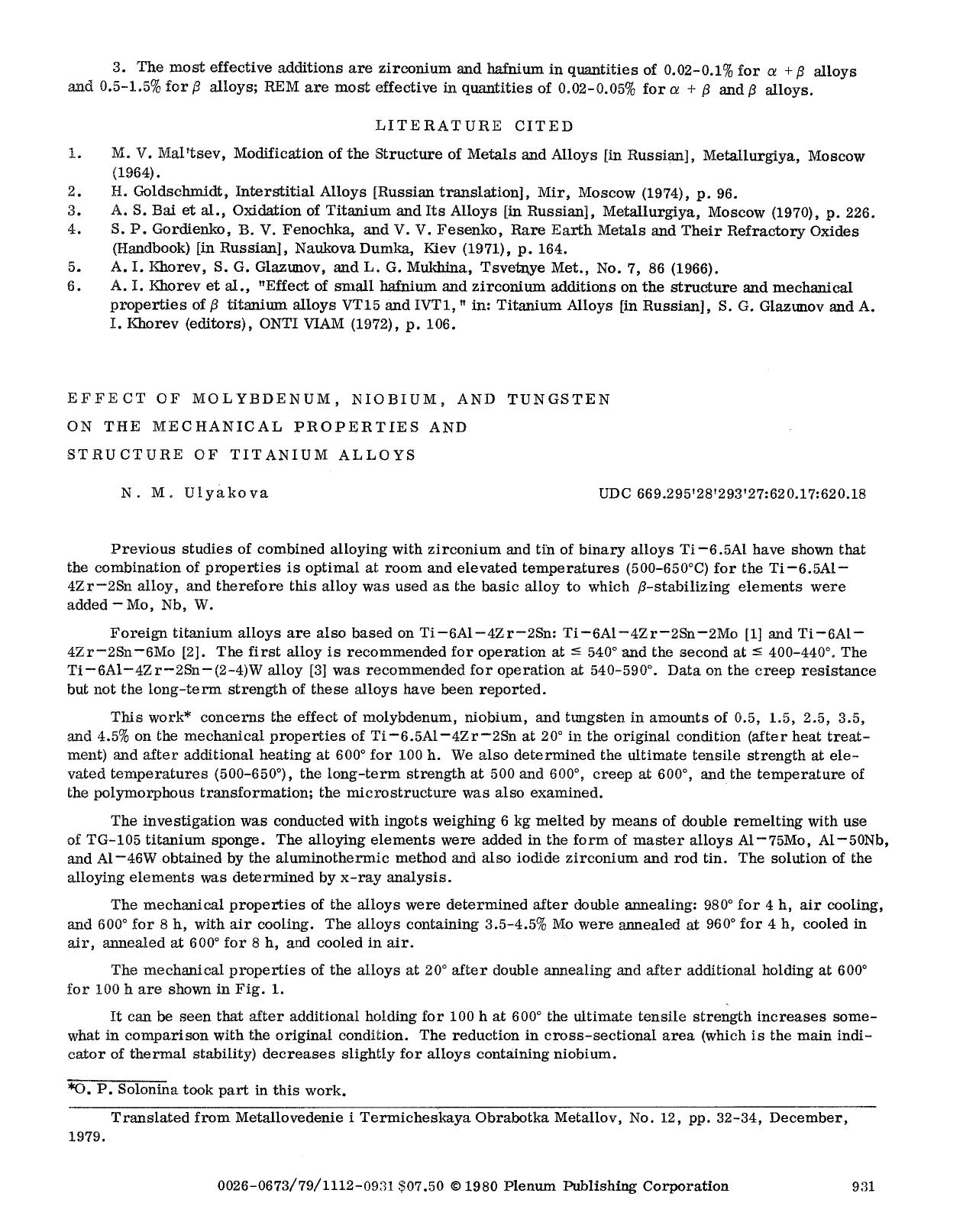 Effect of molybdenum, niobium, and tungsten on the mechanical properties and structure of titanium alloys by Unknown