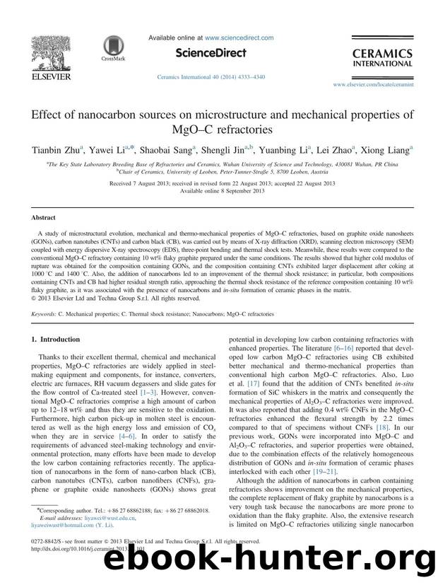 Effect of nanocarbon sources on microstructure and mechanical properties of MgOâC refractories by Tianbin Zhu & Yawei Li & Shaobai Sang & Shengli Jin & Yuanbing Li & Lei Zhao & Xiong Liang