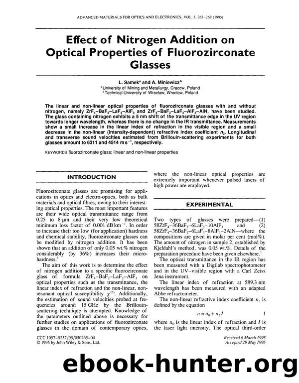 Effect of nitrogen addition on optical properties of fluorozirconate glasses by Unknown
