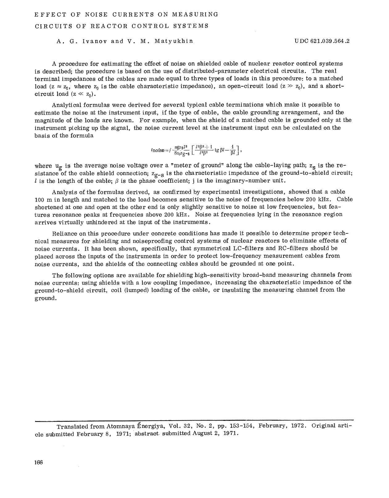 Effect of noise currents on measuring circuits of reactor control systems by Unknown