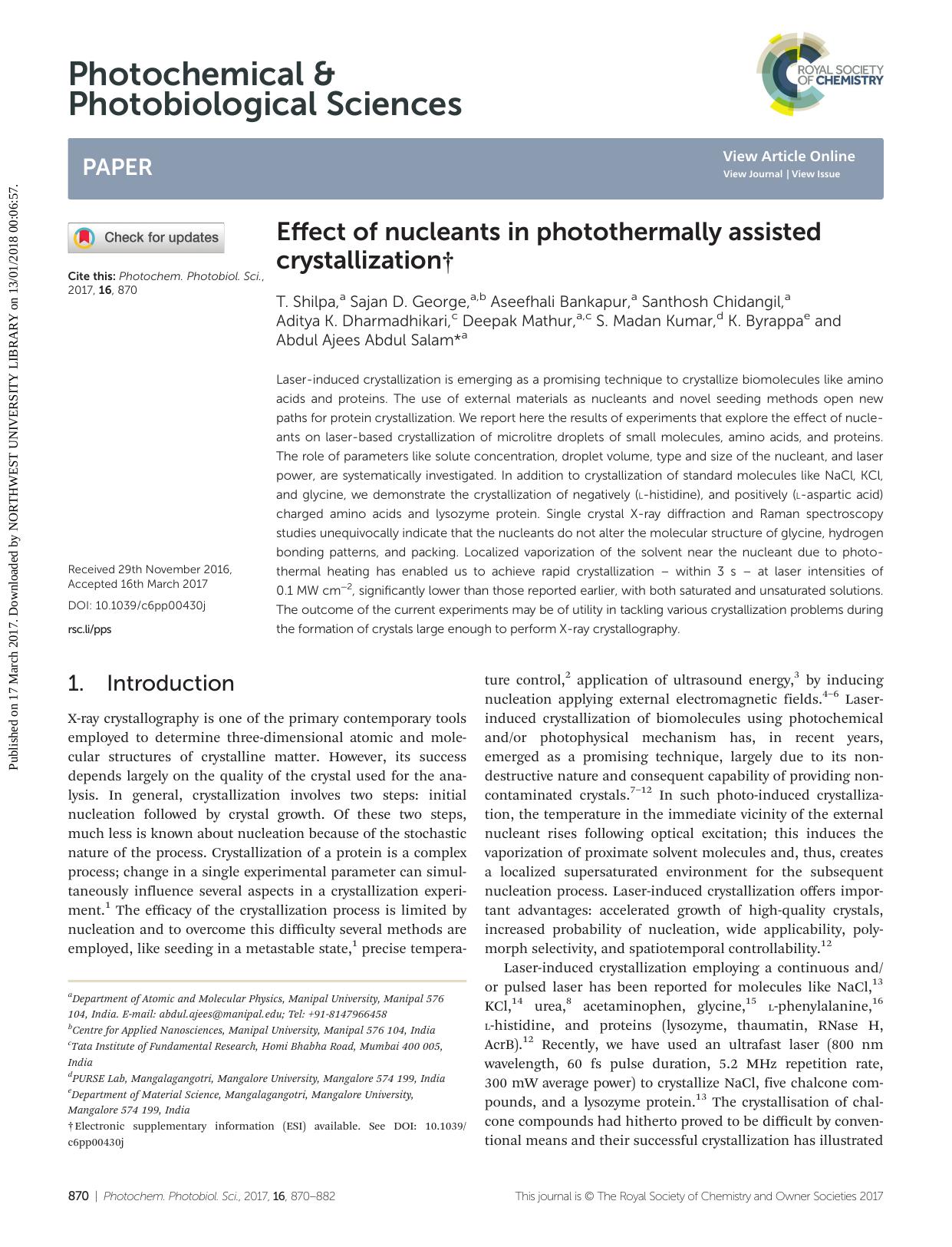 Effect of nucleants in photothermally assisted crystallization by unknow