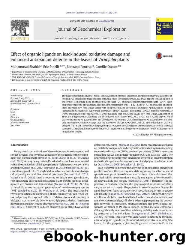 Effect of organic ligands on lead-induced oxidative damage and enhanced antioxidant defense in the leaves of Vicia faba plants by Muhammad Shahid & Eric Pinelli & Bertrand Pourrut & Camille Dumat