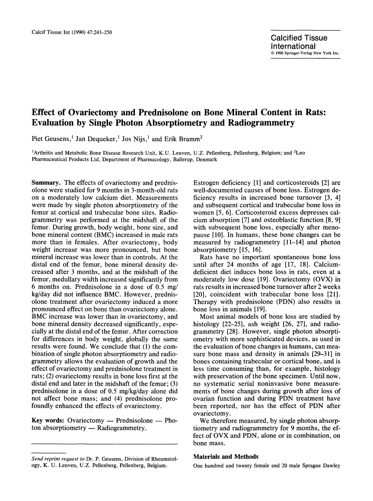Effect of ovariectomy and prednisolone on bone mineral content in rats: Evaluation by single photon absorptiometry and radiogrammetry by Unknown