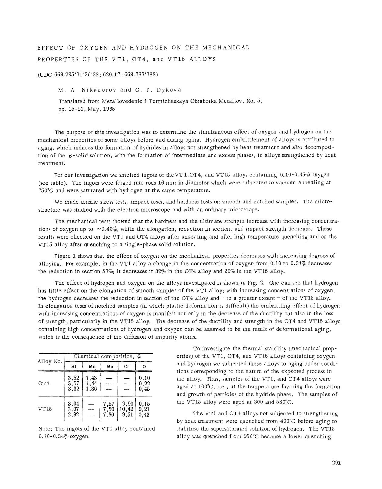 Effect of oxygen and hydrogen on the mechanical properties of the VT1, OT4, and VT15 alloys by Unknown
