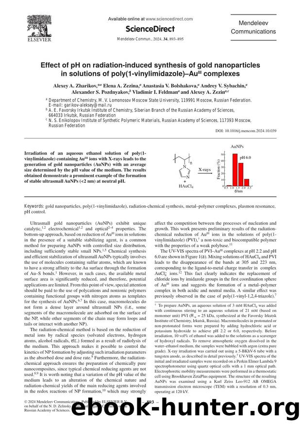 Effect of pH on radiation-induced synthesis of gold nanoparticles in solutions of poly(1-vinylimidazole)âAuIII complexes by Alexey A. Zharikov