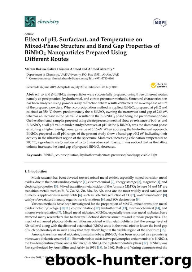 Effect of pH, Surfactant, and Temperature on Mixed-Phase Structure and Band Gap Properties of BiNbO4 Nanoparticles Prepared Using Different Routes by Maram Bakiro Salwa Hussein Ahmed & Ahmed Alzamly