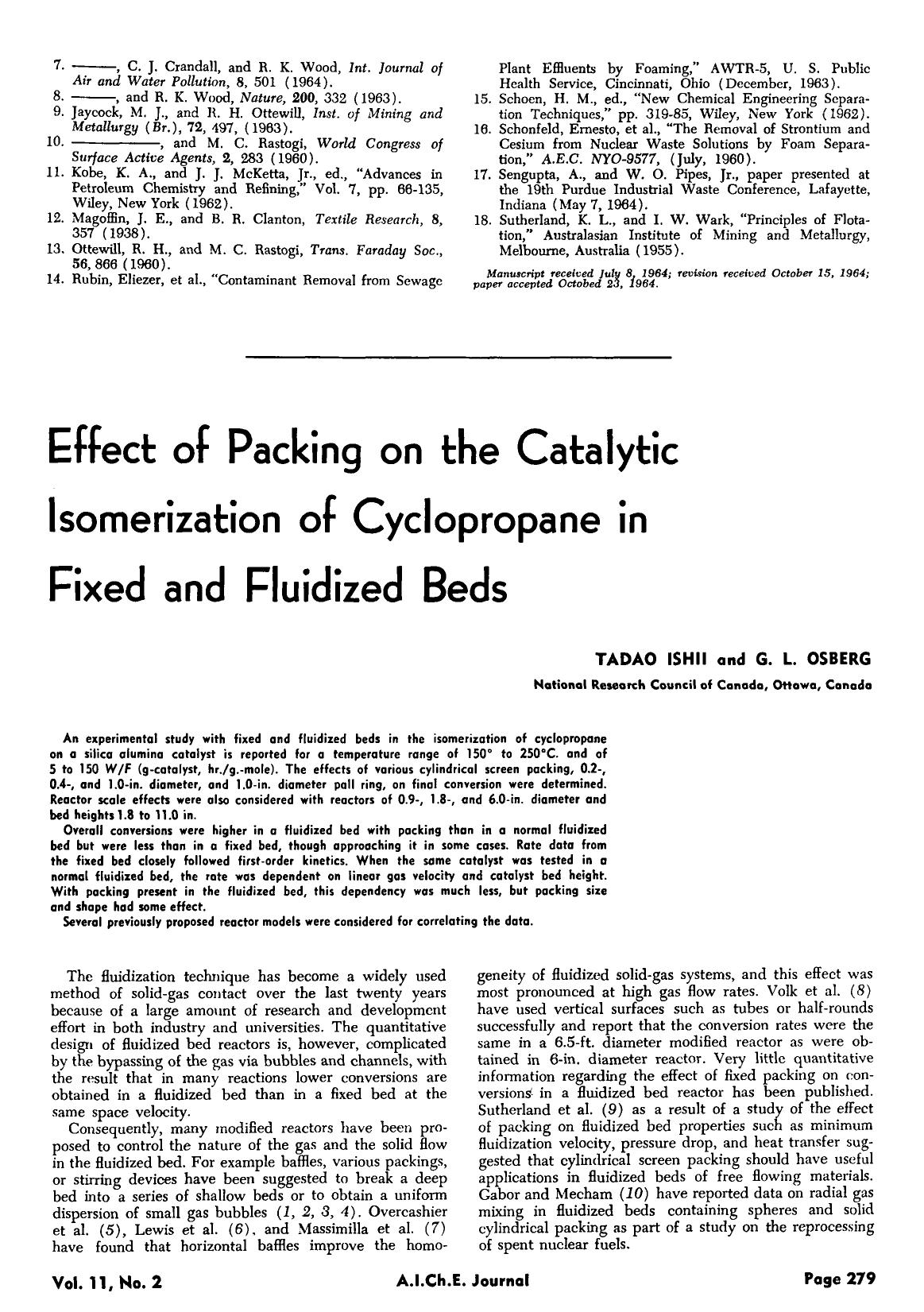 Effect of packing on the catalytic isomerization of cyclopropane in fixed and fluidized beds by Unknown