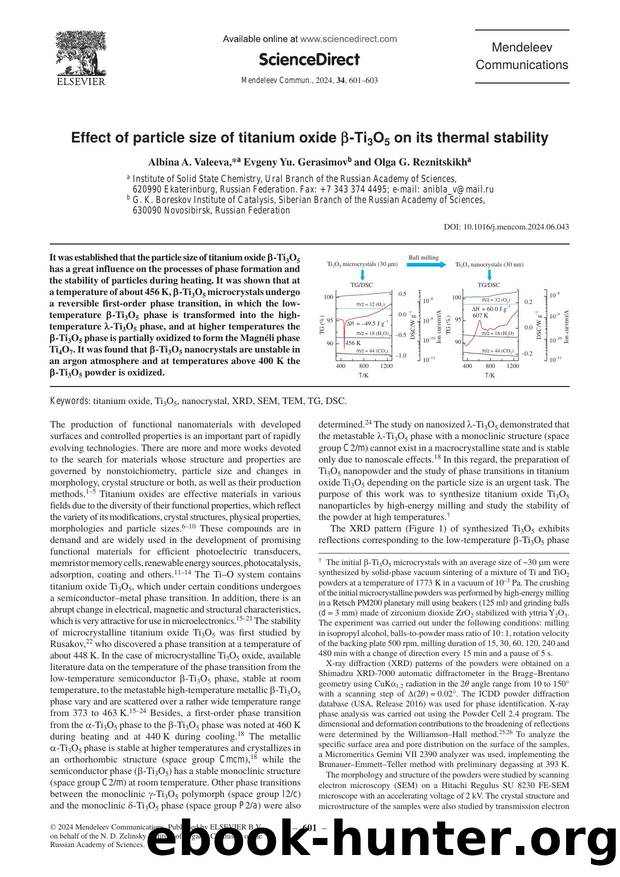 Effect of particle size of titanium oxide Î²-Ti3O5 on its thermal stability by Albina A. Valeeva & Evgeny Yu. Gerasimov & Olga G. Reznitskikh