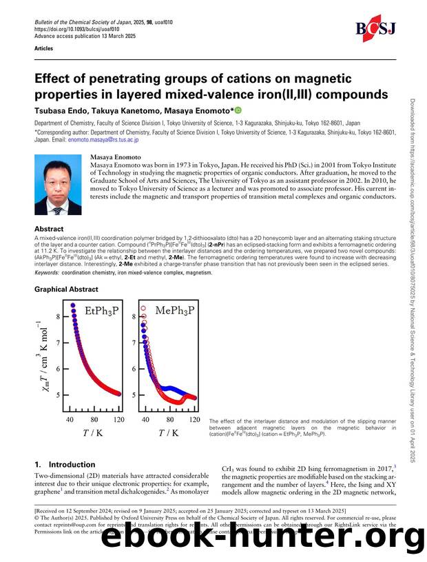 Effect of penetrating groups of cations on magnetic properties in layered mixed-valence iron(II,III) compounds by Tsubasa Endo & Takuya Kanetomo & Masaya Enomoto