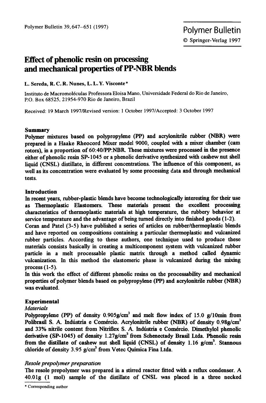 Effect of phenolic resin on processing and mechanical properties of PP-NBR blends by Unknown