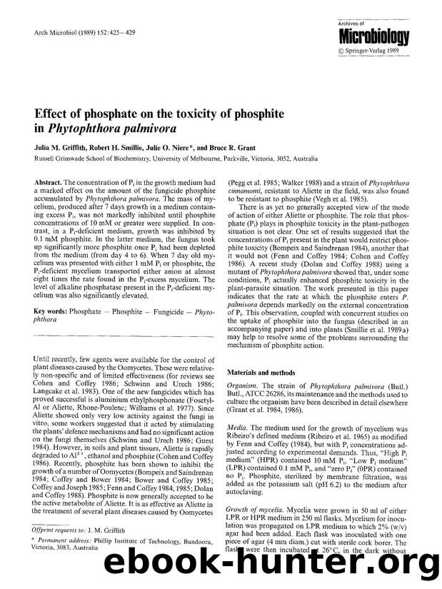 Effect of phosphate on the toxicity of phosphite in <Emphasis Type="Italic">Phytophthora palmivora<Emphasis> by Unknown