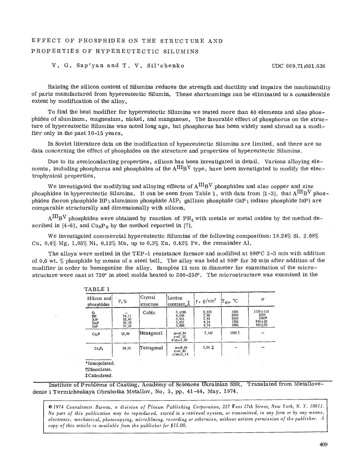 Effect of phosphides on the structure and properties of hypereutectic silumins by Unknown