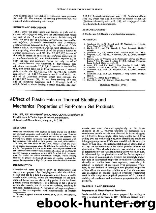 Effect of plastic fats on thermal stability and mechanical properties of fat- protein gel products by Unknown