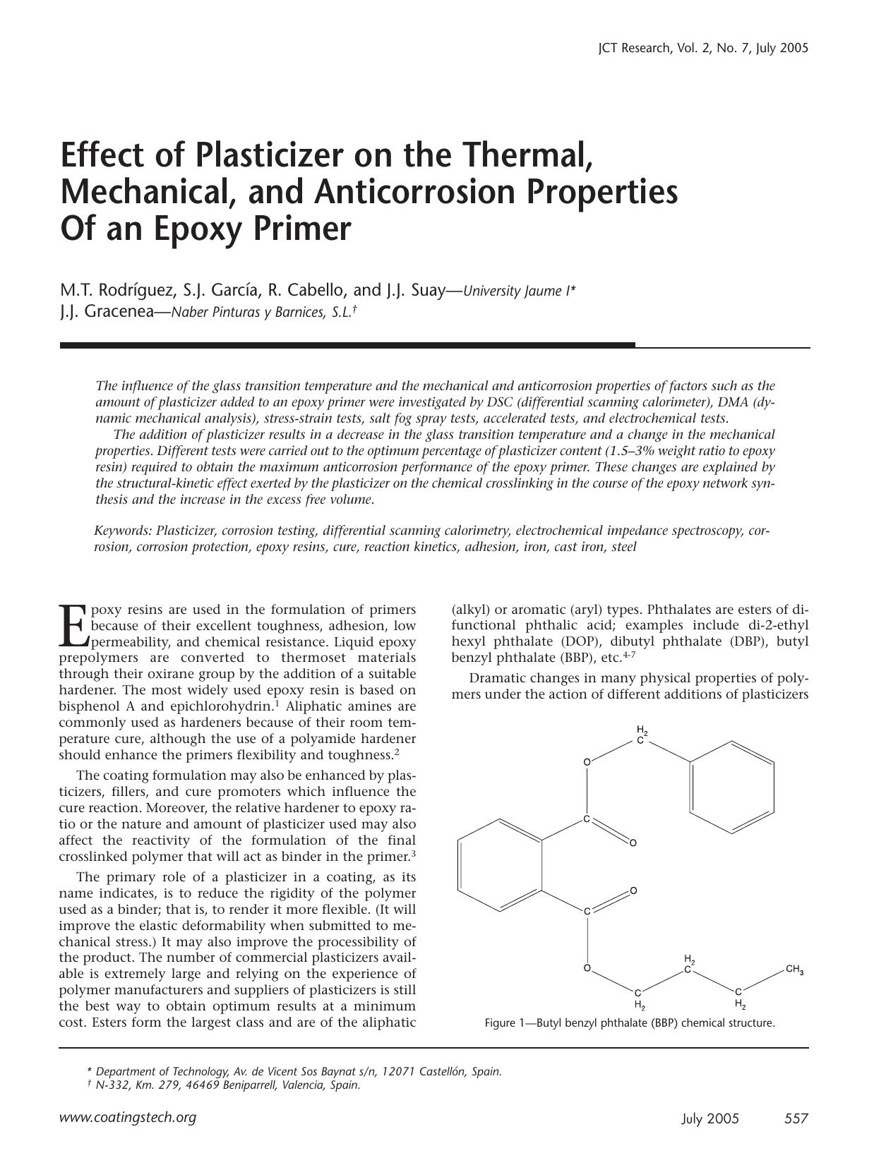 Effect of plasticizer on the thermal, mechanical, and anticorrosion properties of an epoxy primer by Unknown