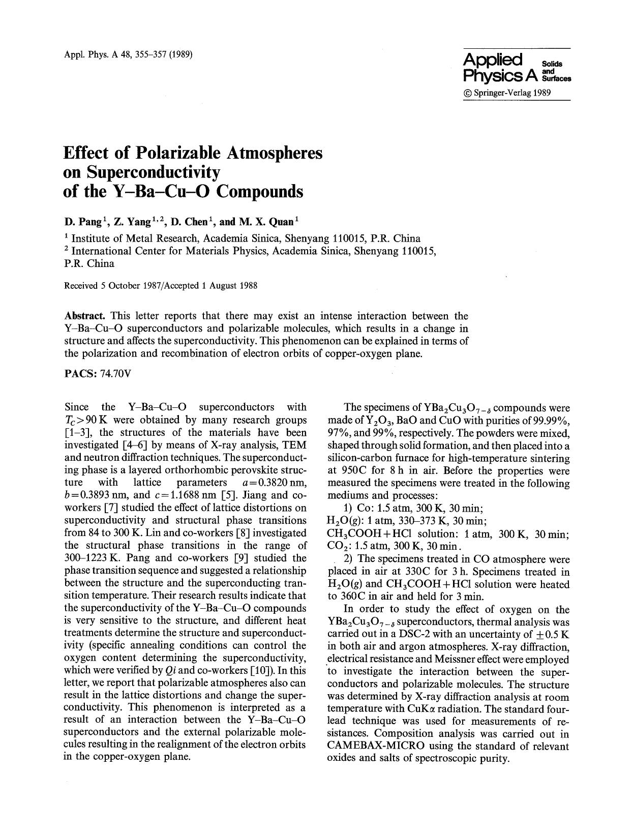 Effect of polarizable atmospheres on superconductivity of the Y-Ba-Cu-O compounds by Unknown