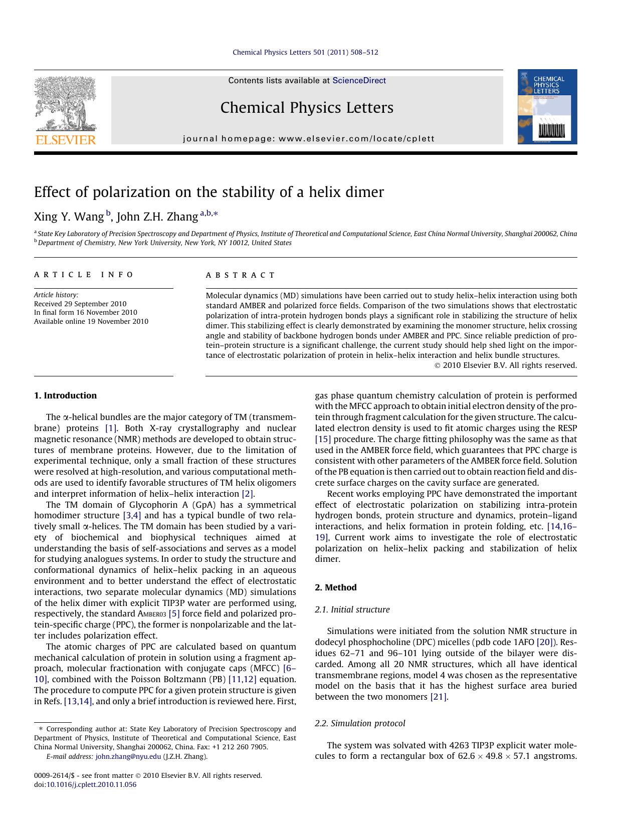 Effect of polarization on the stability of a helix dimer by Xing Y. Wang & John Z.H. Zhang