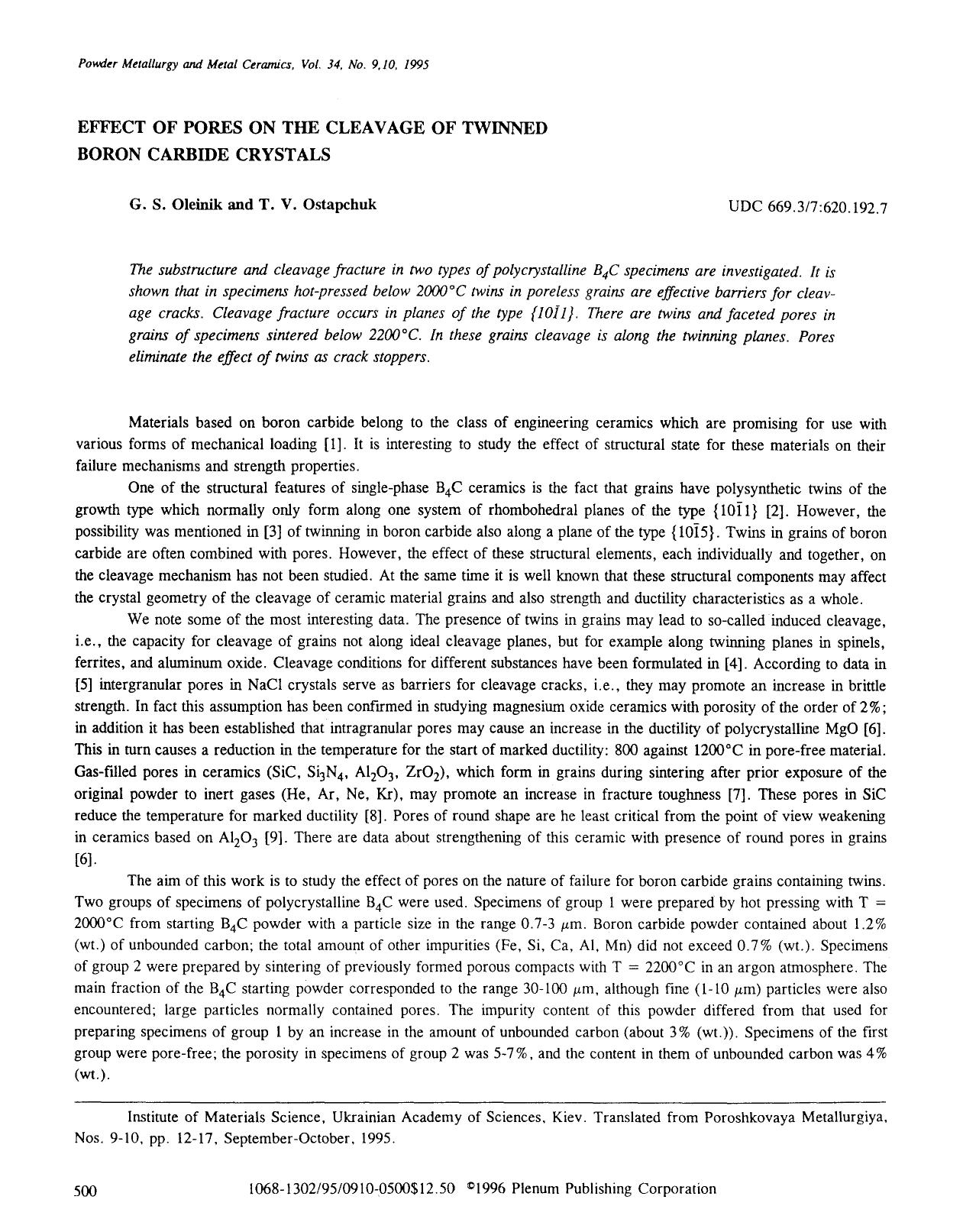 Effect of pores on the cleavage of twinned boron carbide crystals by Unknown