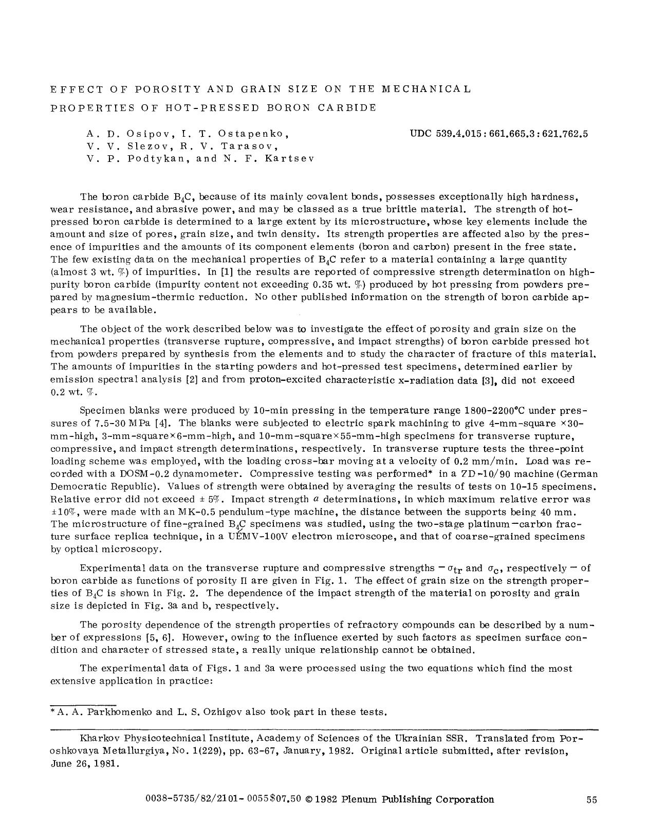 Effect of porosity and grain size on the mechanical properties of hot-pressed boron carbide by Unknown