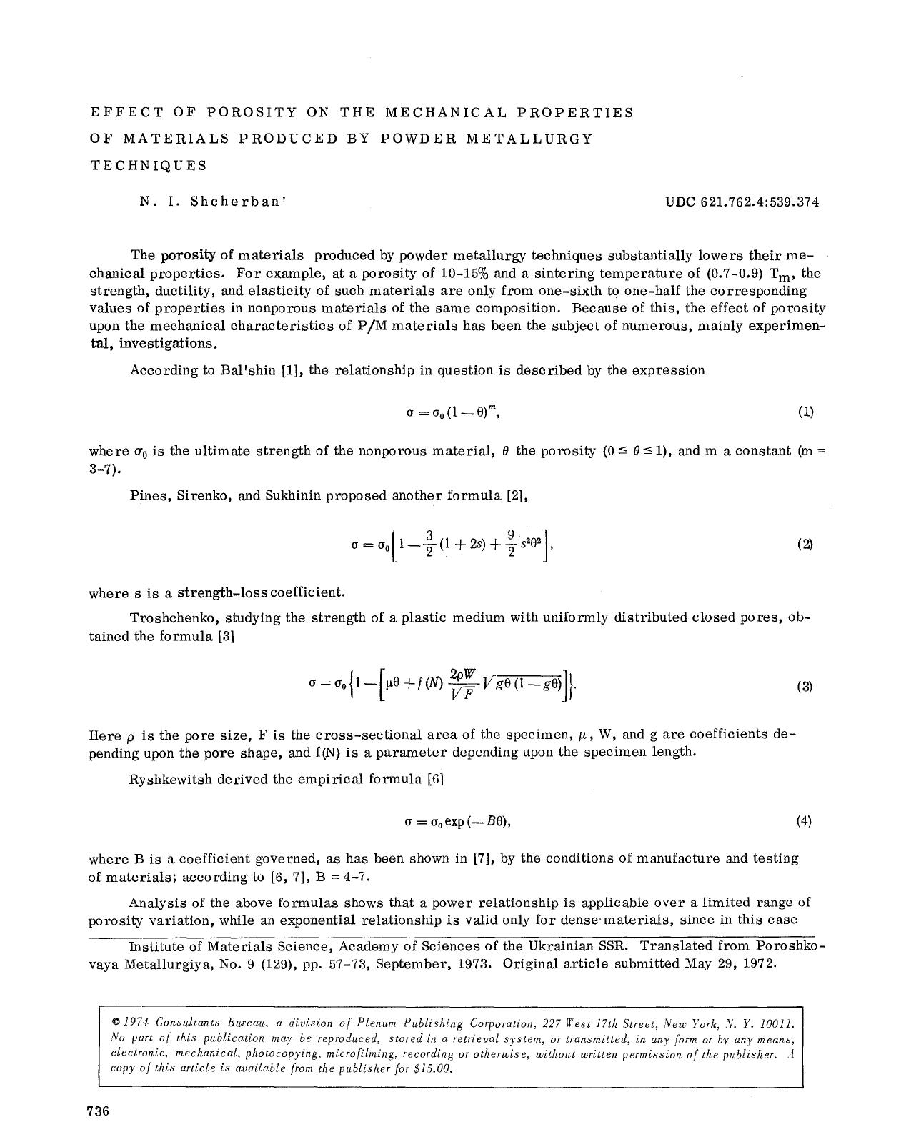 Effect of porosity on the mechanical properties of materials produced by powder metallurgy techniques by Unknown