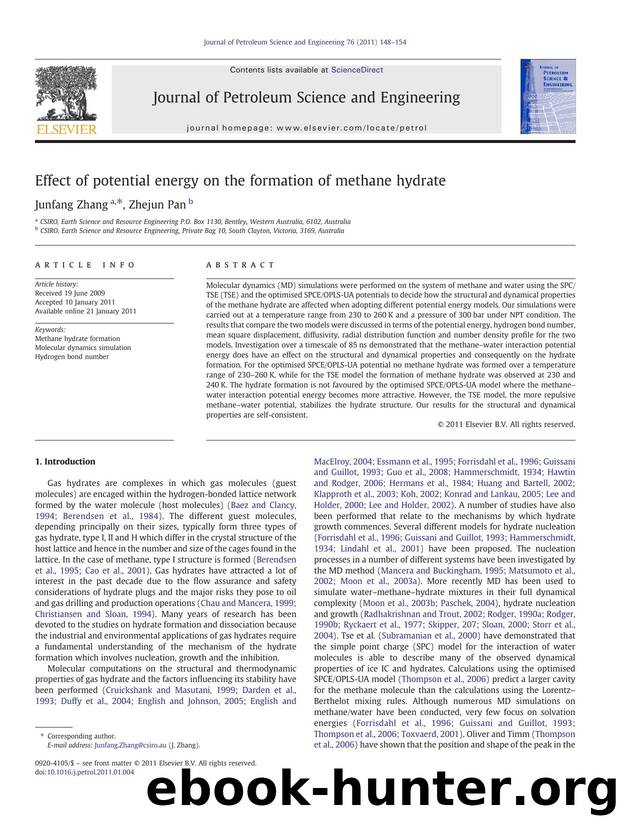 Effect of potential energy on the formation of methane hydrate by Junfang Zhang & Zhejun Pan