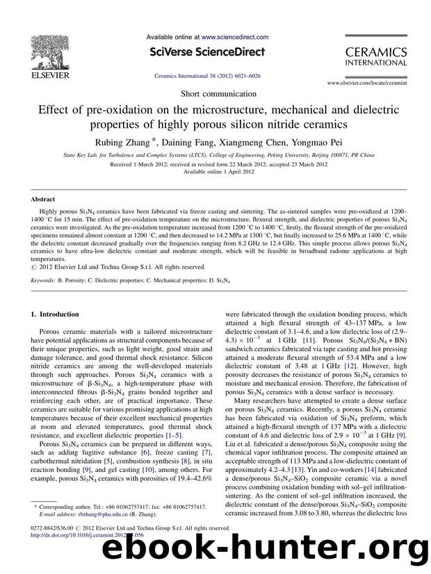Effect of pre-oxidation on the microstructure, mechanical and dielectric properties of highly porous silicon nitride ceramics by Rubing Zhang