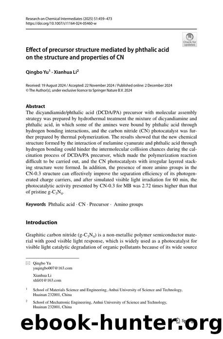 Effect of precursor structure mediated by phthalic acid on the structure and properties of CN by Qingbo Yu & Xianhua Li