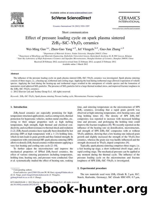 Effect of pressure loading cycle on spark plasma sintered ZrB2âSiCâYb2O3 ceramics by Wei-Ming Guo