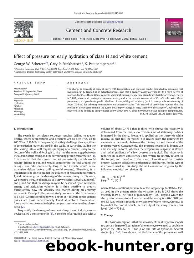 Effect of pressure on early hydration of class H and white cement by George W. Scherer; Gary P. Funkhouser; S. Peethamparan