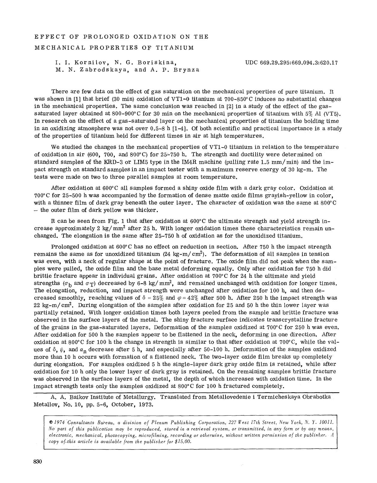 Effect of prolonged oxidation on the mechanical properties of titanium by Unknown