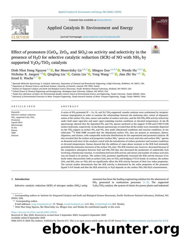 Effect of promoters (CeOx, ZrOx, and SiOx) on activity and selectivity in the presence of H2O for selective catalytic reduction (SCR) of NO with NH3 by supported V2O5TiO2 catalysts by unknow