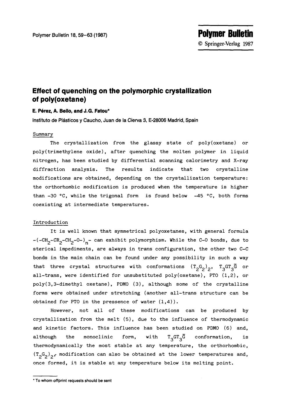 Effect of quenching on the polymorphic crystallization of poly(oxetane) by Unknown