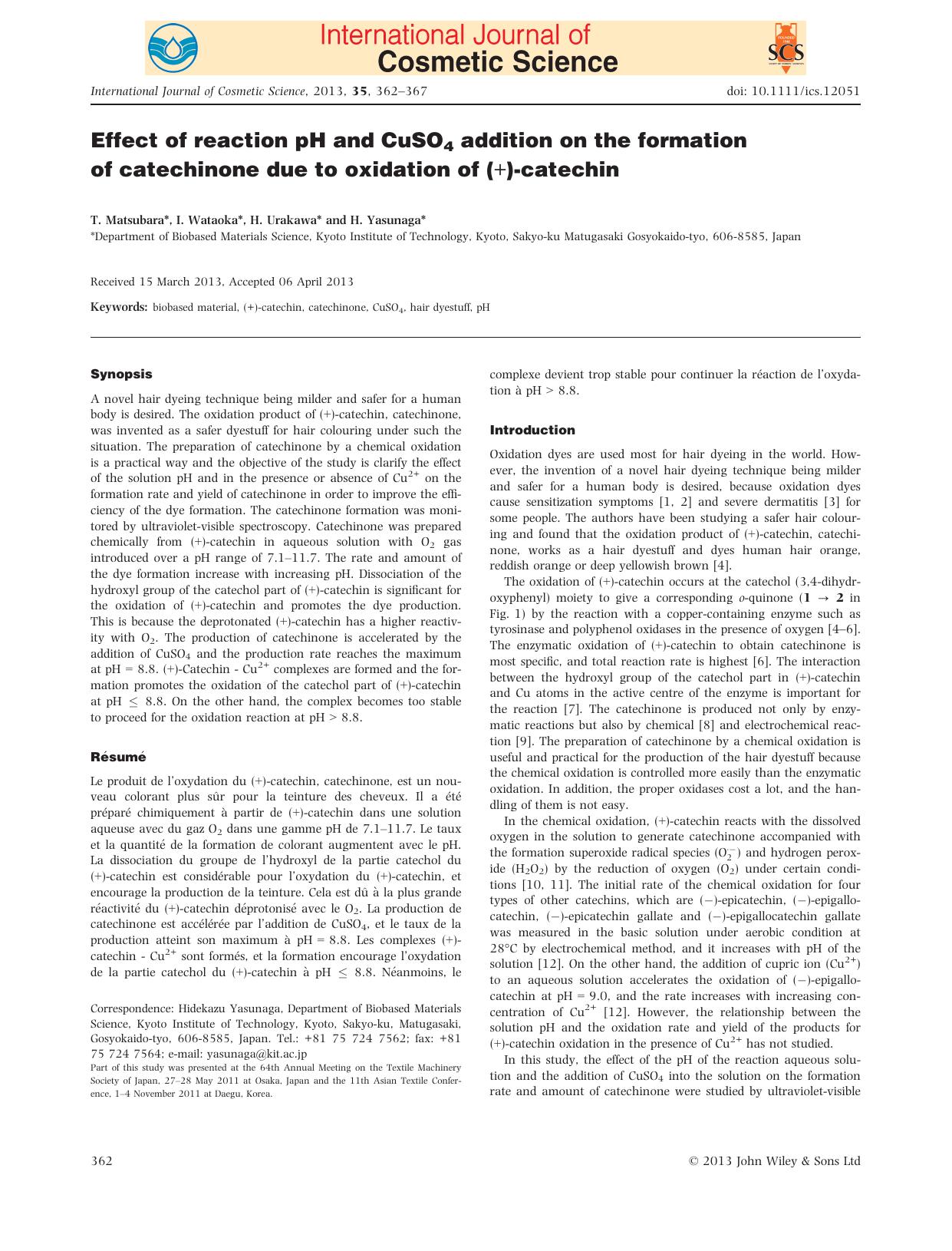 Effect of reaction pH and CuSO4 addition on the formation of catechinone due to oxidation of ()catechin by Unknown