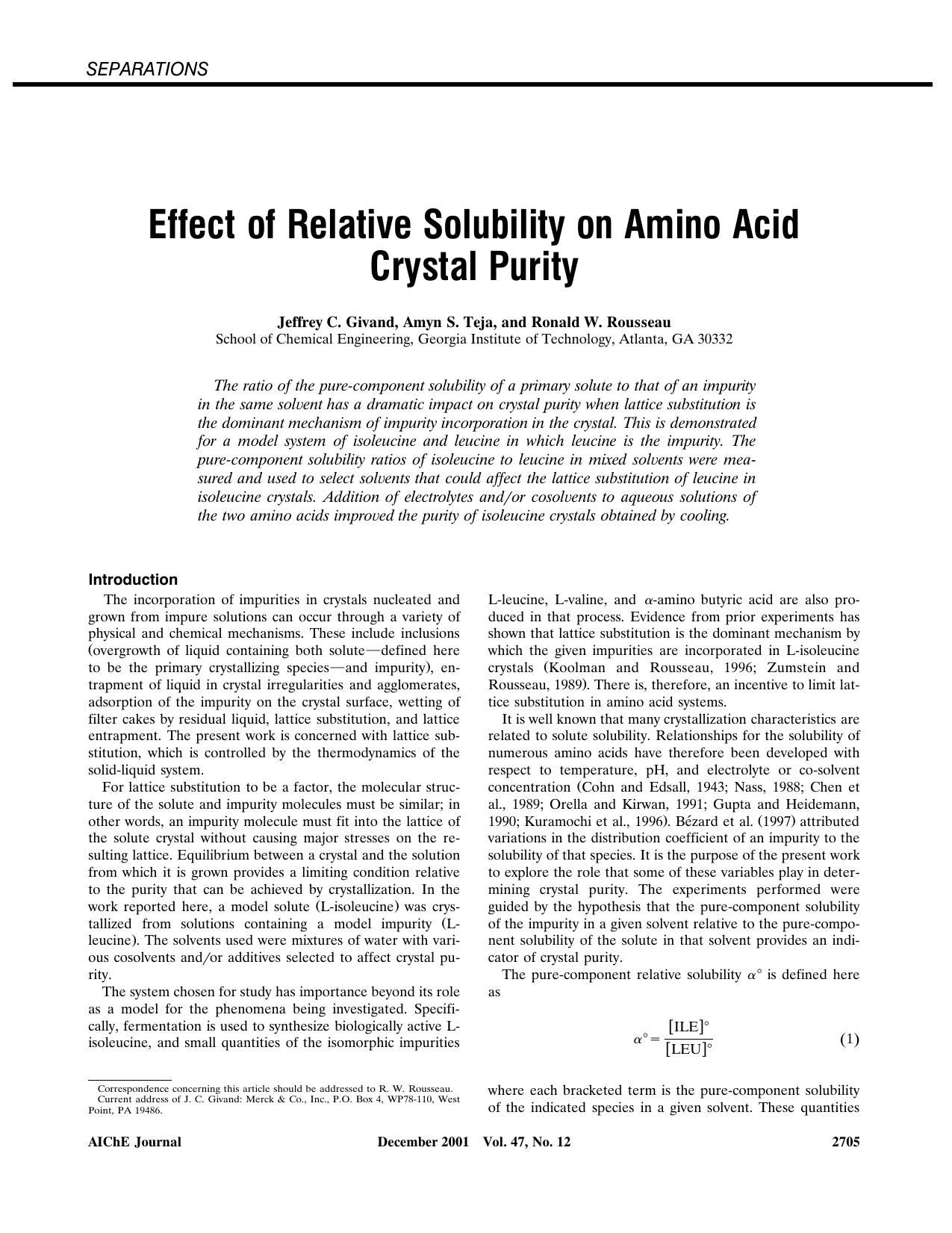 Effect of relative solubility on amino acid crystal purity by ?