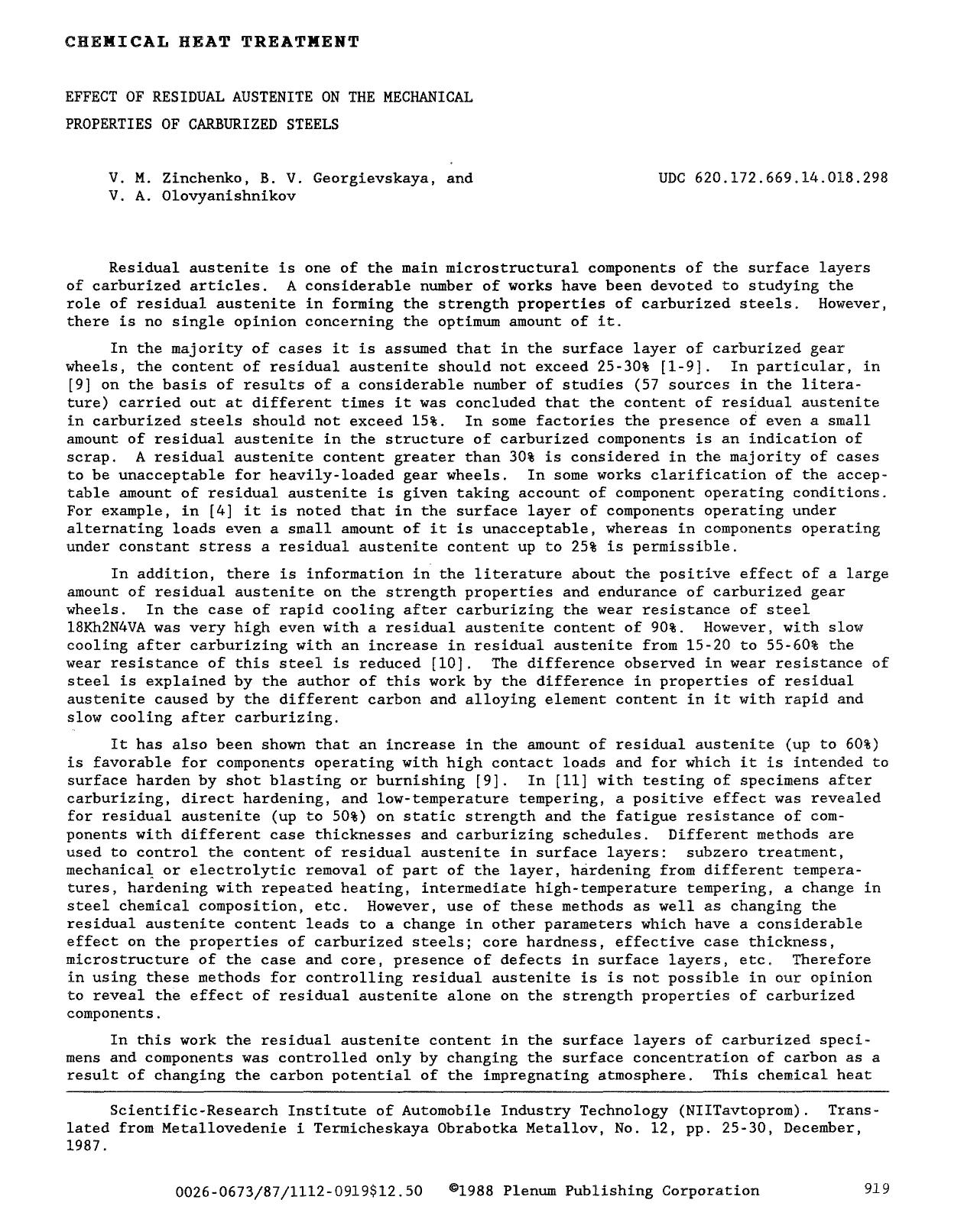 Effect of residual austenite on the mechanical properties of carburized steels by Unknown