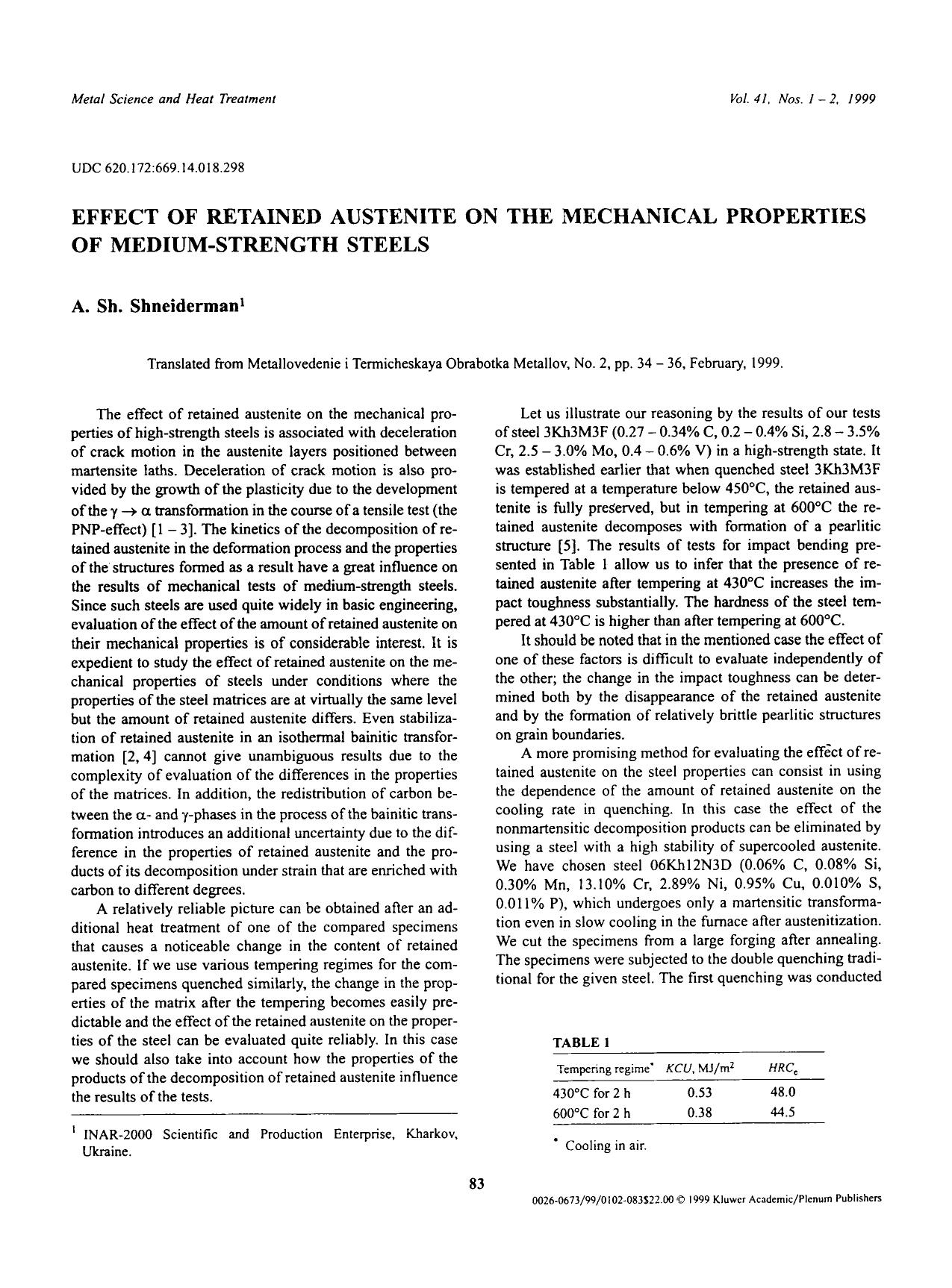 Effect of retained austenite on the mechanical properties of medium-strength steels by Unknown