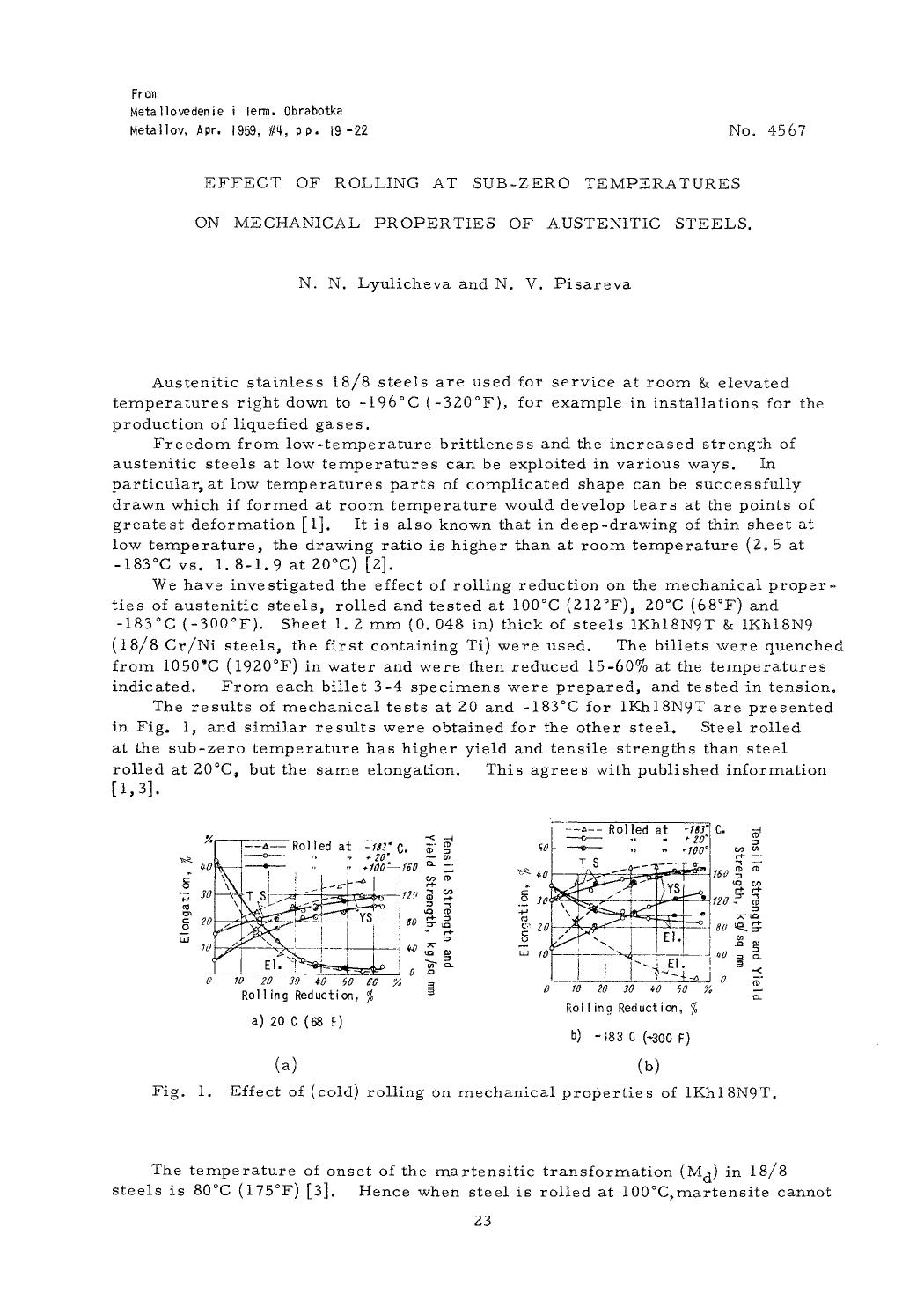 Effect of rolling at sub-zero temperatures on mechanical properties of austenitic steels by Unknown