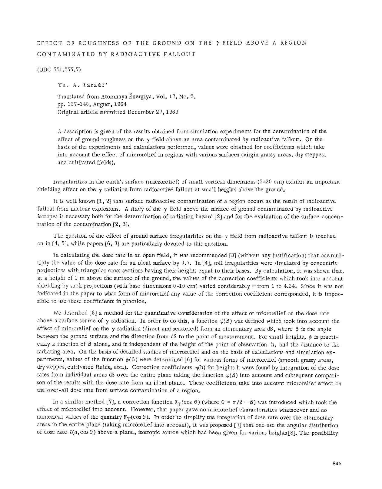 Effect of roughness of the ground on the &#x03B3; field above a region contaminated by radioactive fallout by Unknown