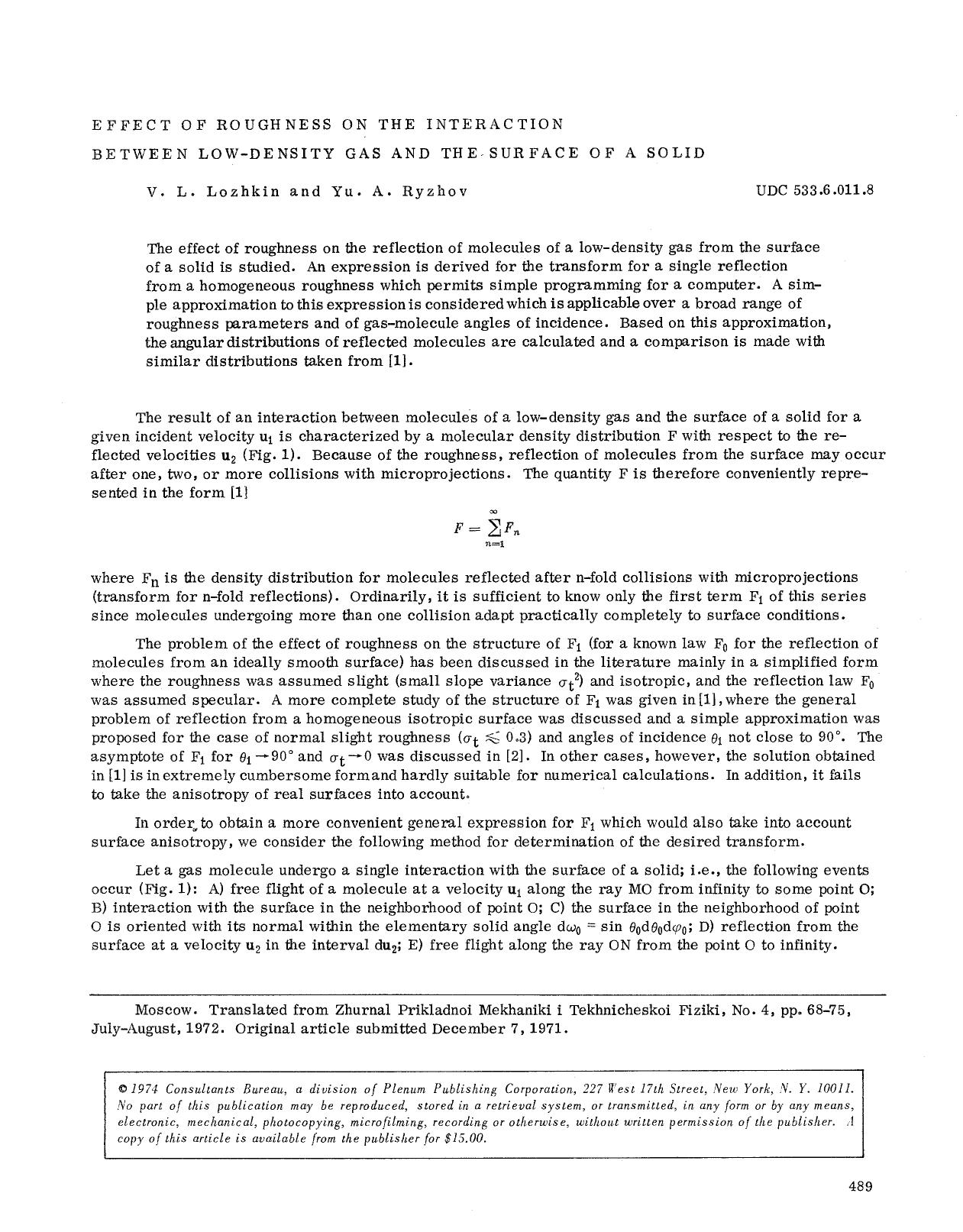 Effect of roughness on the interaction between low-density gas and the surface of a solid by Unknown