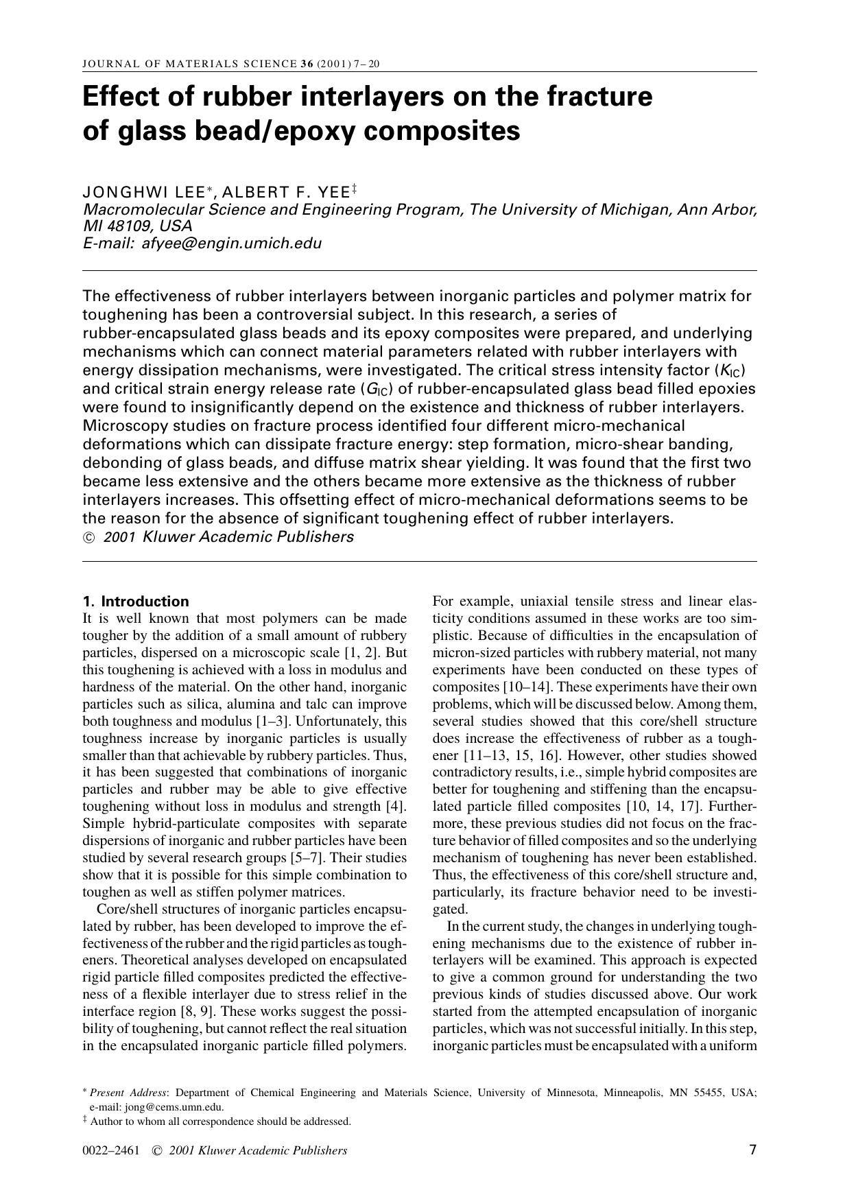 Effect of rubber interlayers on the fracture of glass beadepoxy composites by Unknown