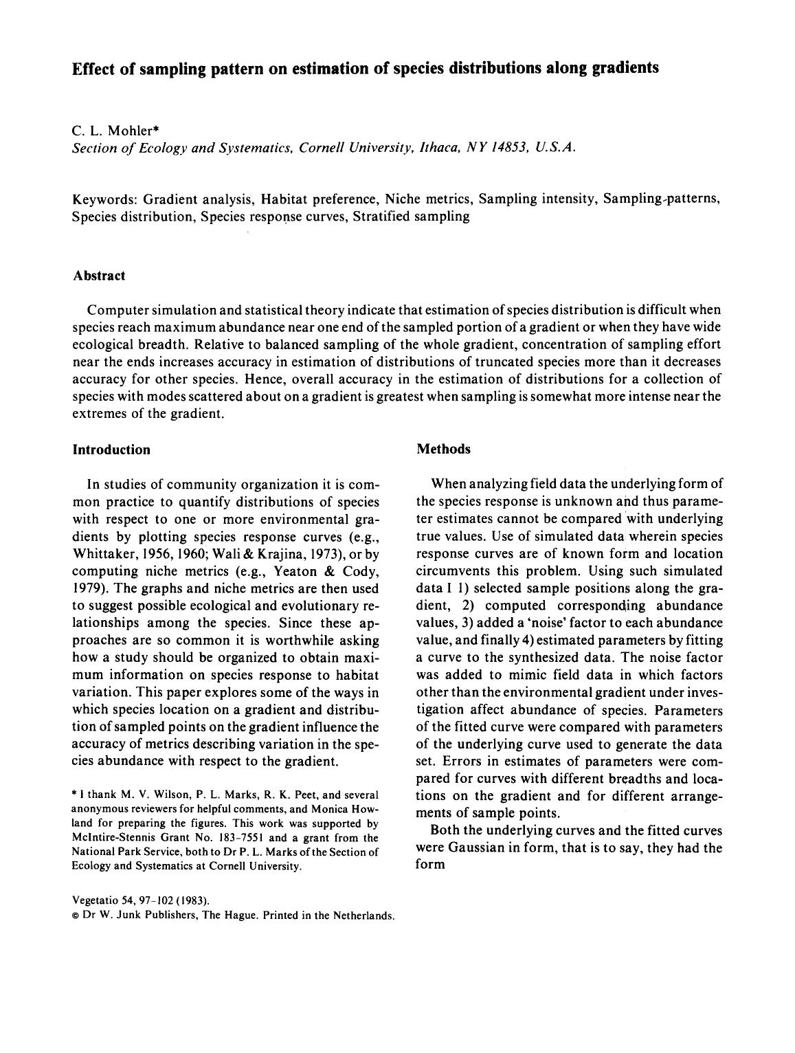Effect of sampling pattern on estimation of species distributions along gradients by Unknown