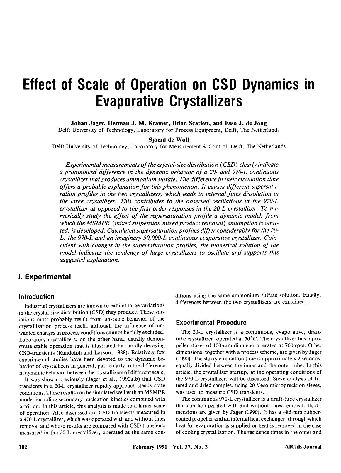Effect of scale of operation on CSD dynamics in evaporative crystallizers by Unknown